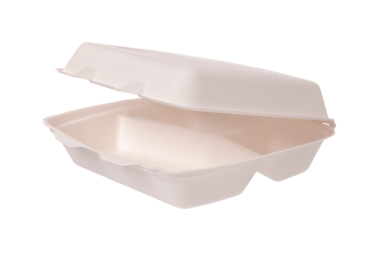 Menübox 3-geteilt Bagasse 244x244x70 cm - 200 Stück