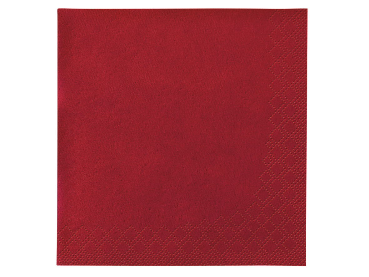 Prägeserviette Serviette 33x33cm 1-lagig 1/4 Falz Bordeaux Geprägt - 2400 Stück