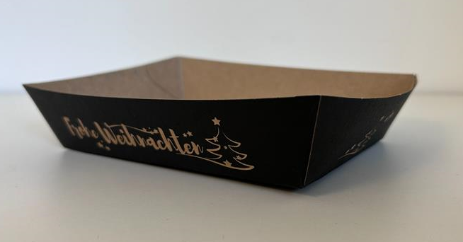 Gebäckschale Pappe 130x90x35mm - Frohe Weihnachten - 1000 Stück